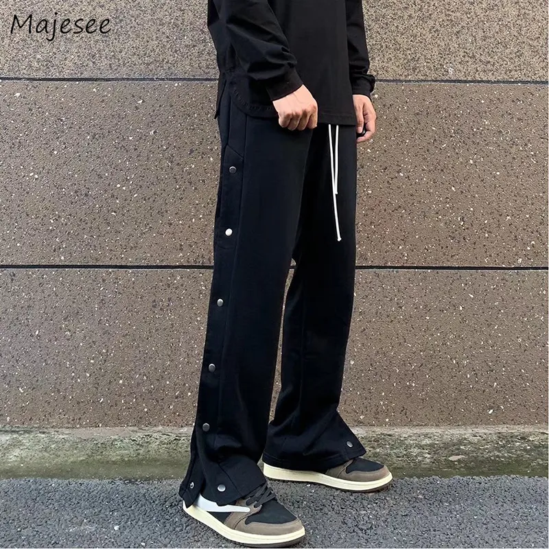 Kadınlar pantolonun sıradan erkekler siyah düğmesi Bolca Avrupa şık ulzzang hip hop sokak kıyafeti genç düz moda şık 230307