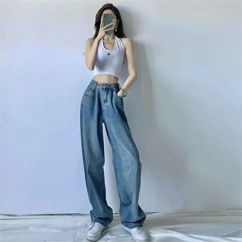 Kvinnors jeans Jeans Kvinnor Blue Casual Female Cotton Oversize Harajuku High Street Womens Wide Leg Vintage Denim Mom Pants 230308