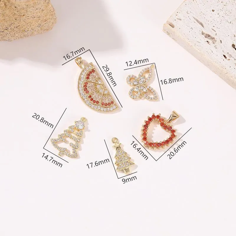 Charms DIY mücevher 14k altın zirkon kolye karpuz yay Noel ağacı aşk kolye aksesuarları