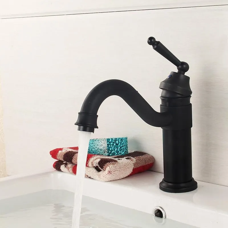 Rubinetti per lavandino del bagno Rubinetto per lavabo e riempitivo solido montato in rame nero alto freddo