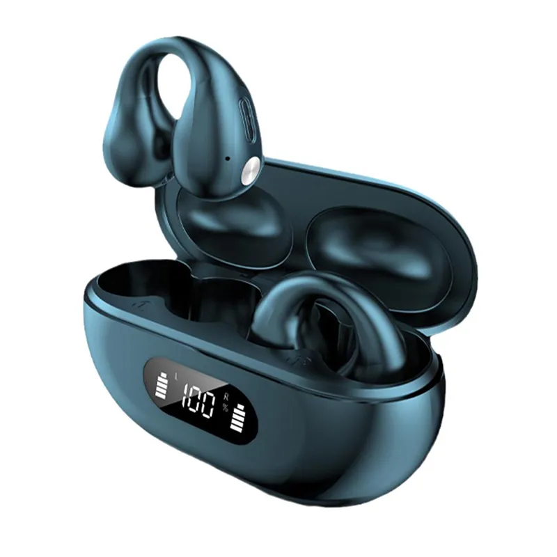 R15 Wireless Ear Clip Earbuds Botgeleiding Aarphones Hoofdtelefoon LED Digitale display Hifi -geluidsoorringstijl Waterdichte TWS Sporthoofden R15