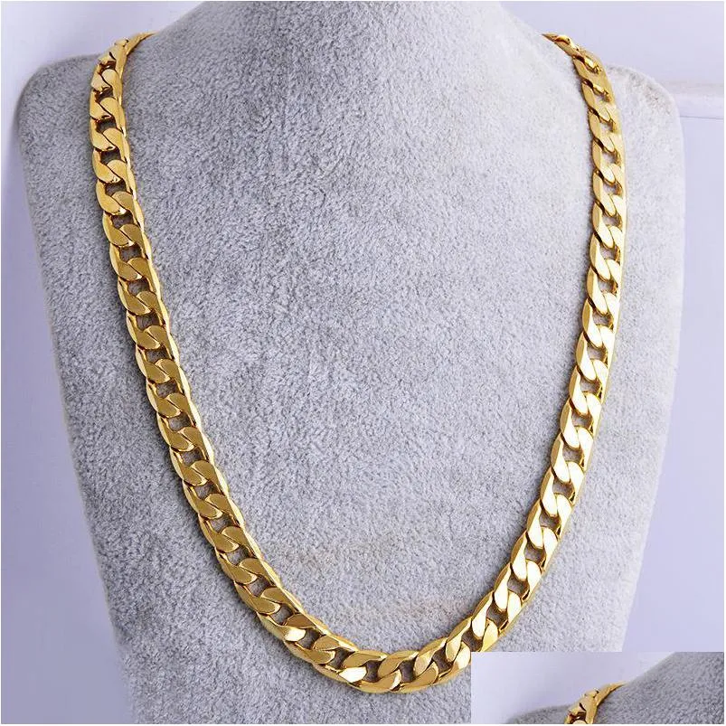 Chains New Big 10Mm Dia Yellow Solid Gold Filled Cuban Link Chain Necklace Thick Mens Jewelry Womens Cool Necklaces Hip Hop Dhgarden Dhtjm