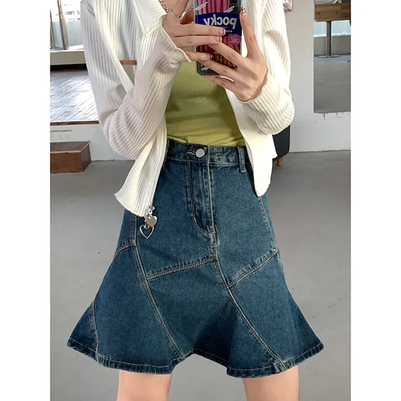 Skirts Summer Vintage Blue Women Denim Trumpet Skirt Streetwear Style Casual Classic High Waist Ladies Shor Mermaid Jean Skirt 230308