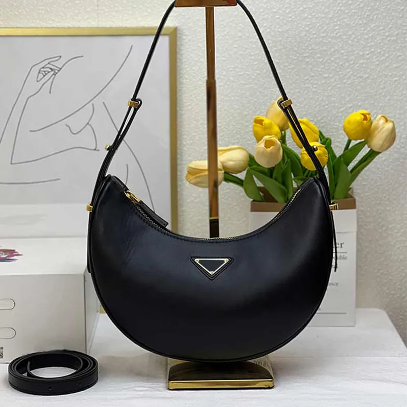 Bolsa Crescent Bolsa Meia Lua Bolsas Crossbody Bolsas Femininas Clutch Couro Genuíno Duas Alças de Ombro Letra Moda Fechamento com Zíper Bolso Ferragens Douradas