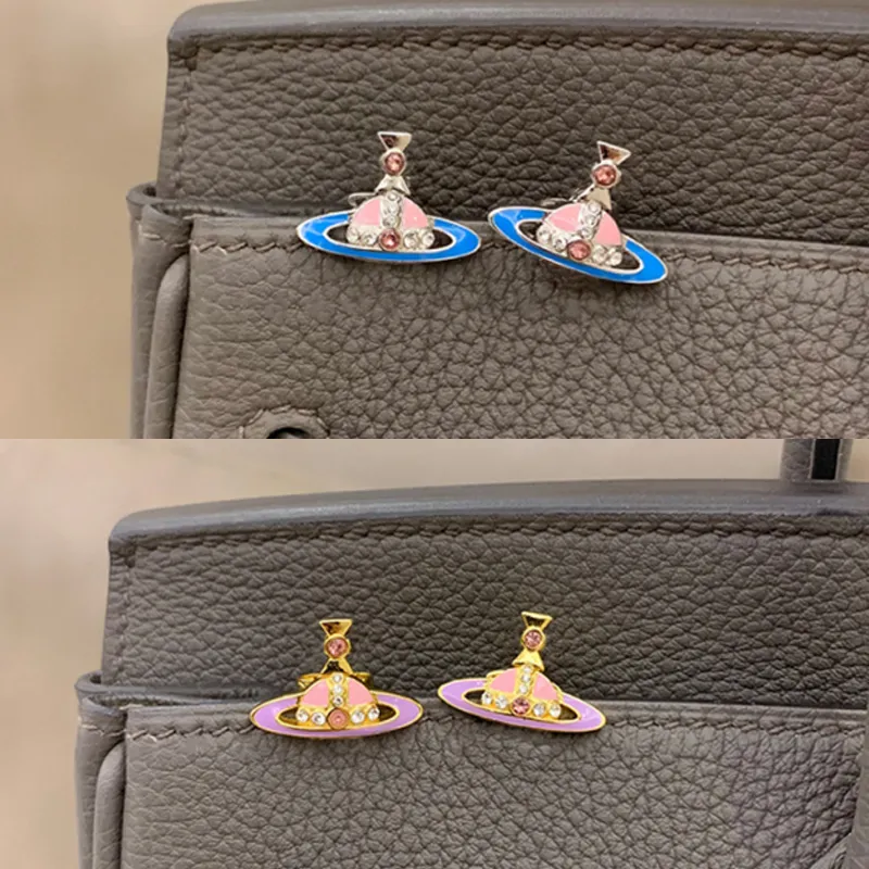Women Enamel Crystal Planet Stud Earring Cute Orbit Earrings for Gift Party Fashion Jewelry