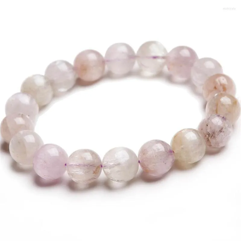 Strand Natural äkta Kunzite Gem Stone Crystal Round Beads Armband Smycken Stretch Charm för kvinnor 12mm