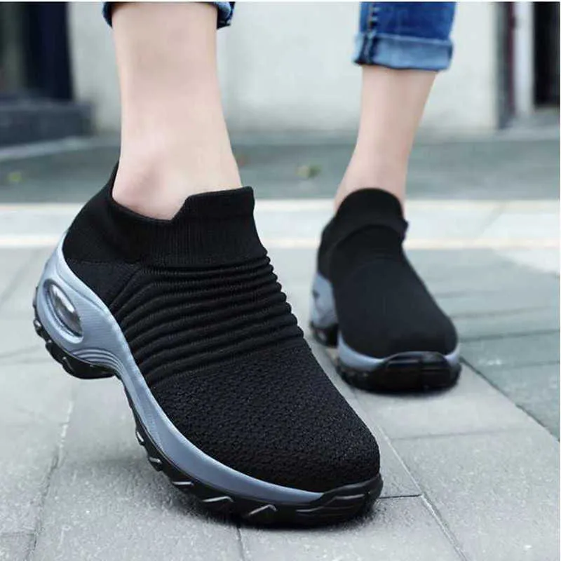 Kleding schoenen vrouwen schoenen sneakers mode trainers orthopedisch wandelen buiten platform casual sok dikke slip op mujer knitslicht weeg