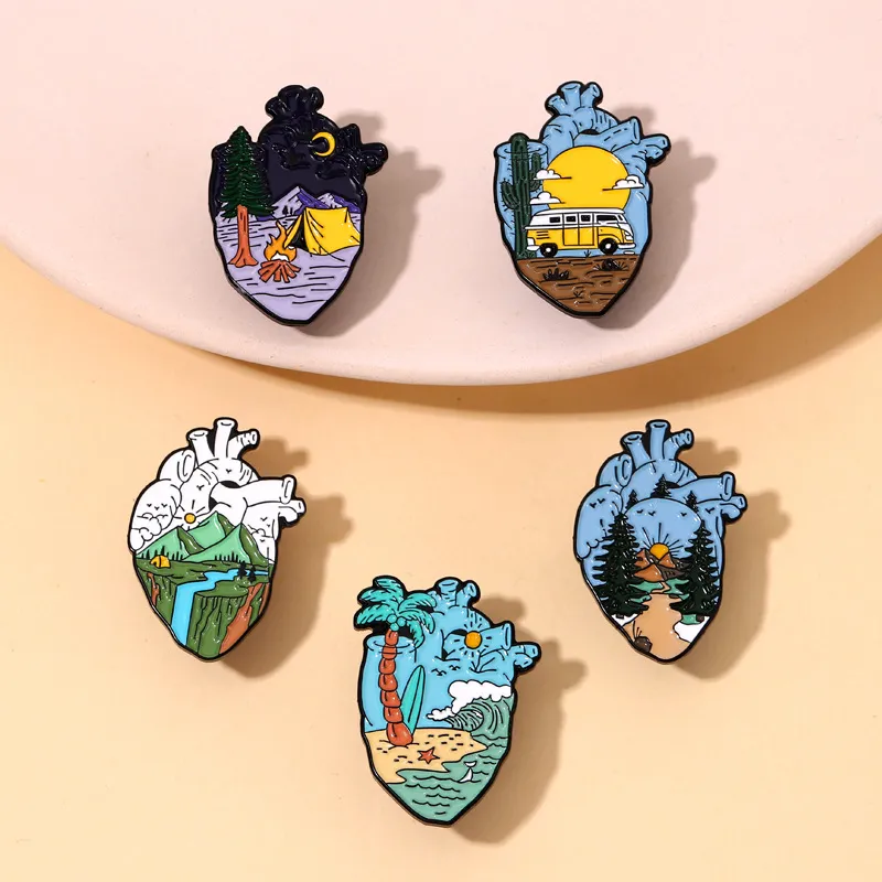 S3486 Hartmodellering Toerisme Landschap Enamel Broches Pin For Women Fashion Dress jas shirt Demin metalen broche pins badges promotie cadeau