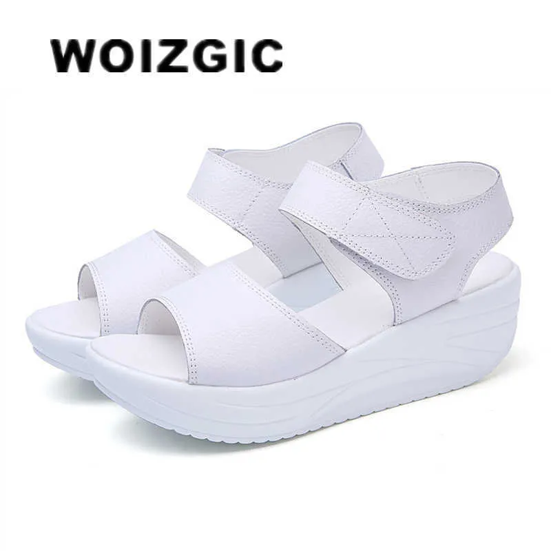 Sandali WOIZGIC Donna Madre Donna Donna Scarpe in vera pelle Sandali Donna Piattaforma Gancio Loop Casual Estate Fresca Spiaggia AM9018 Z0306