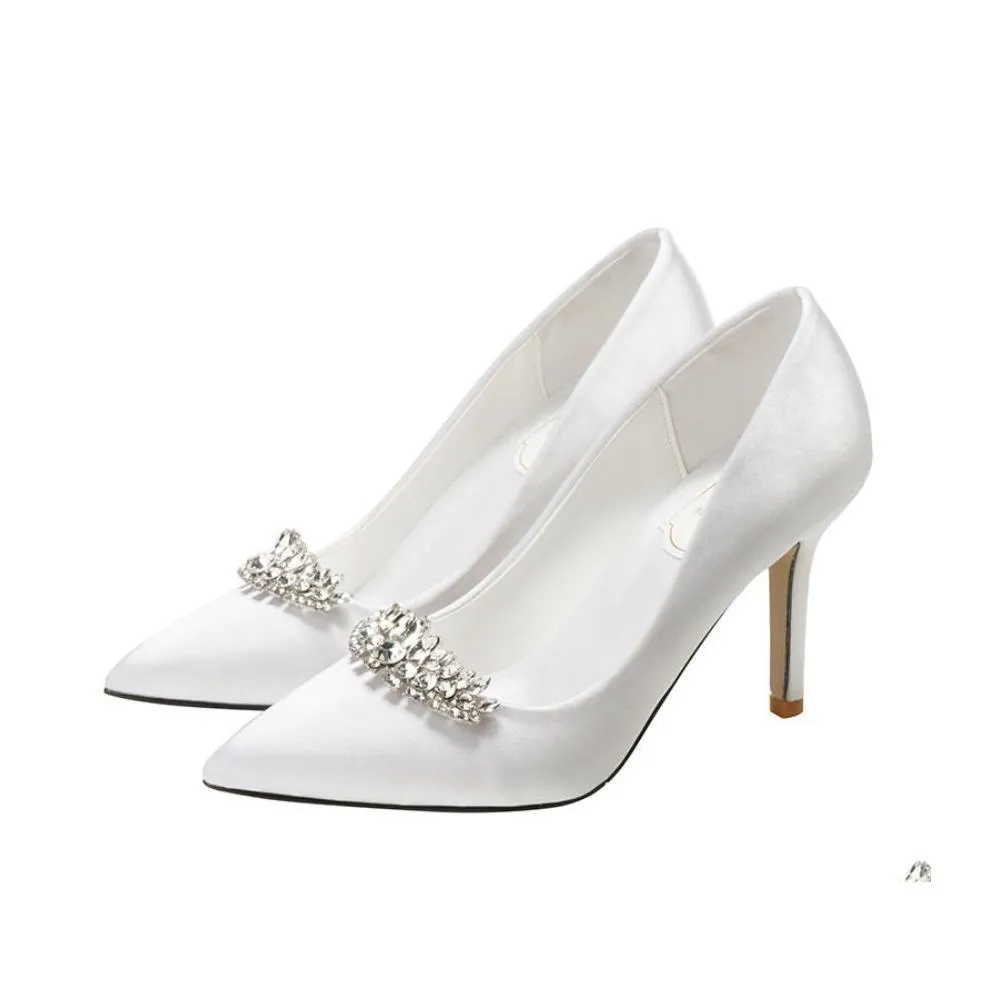 Свадебная обувь модная вечеринка для вечеринки для женщин для женщин на высоких каблуках дизайнер Sparkly Crystalls Satin Bridal УПРАВЛЕНИЯ