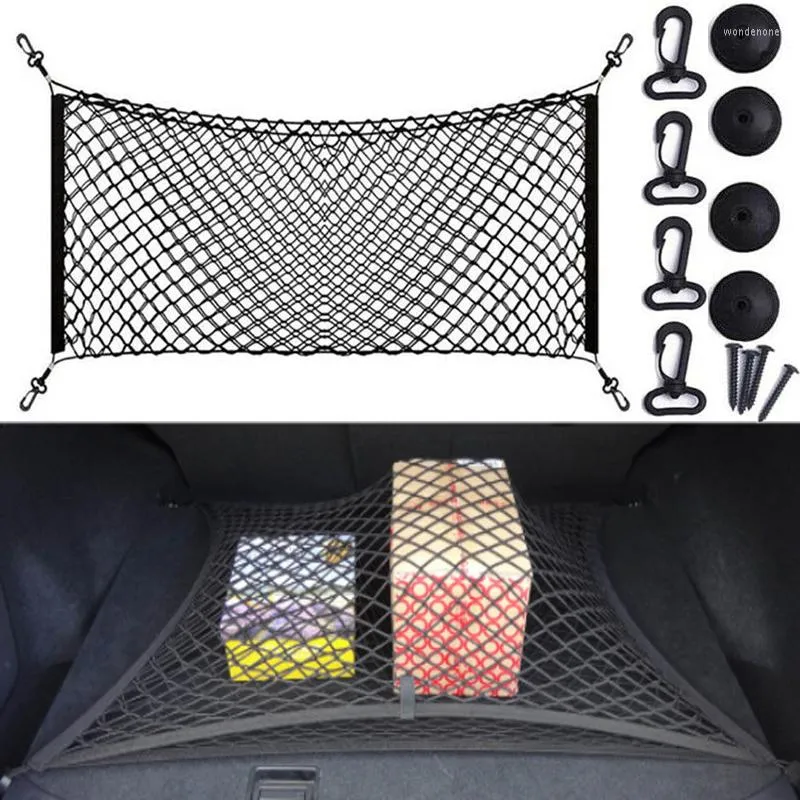 Car Organizer Trunk Nets 110 X 60cm Elastic Strong Nylon Cargo Luggage Storage Net Mesh With Hooks For Cars
