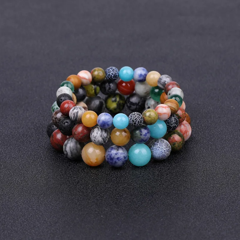 8mm 10mm 12mm Natural Stone Handmade Beaded Strands Charm Bracelets Elastic Jewelry For Women Men