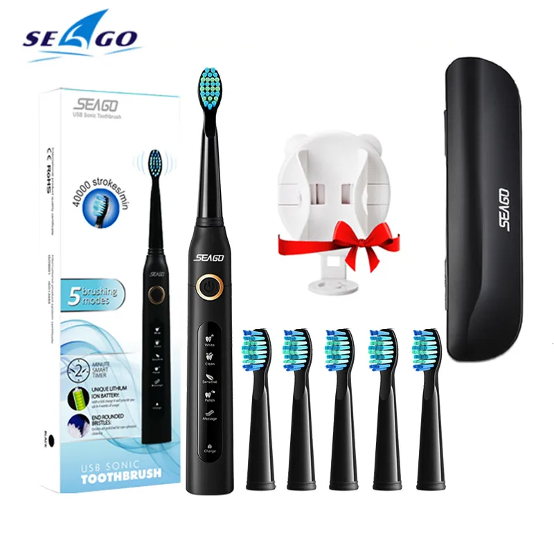 Brosse à dents Seago SG507B brosse à dents électrique sonique adulte minuterie brosse USB Rechargeable électronique têtes de brosse à dents support de remplacement cadeau 230308