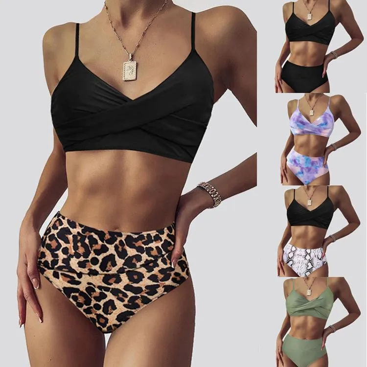 Trajes de baño de mujer 21 Eastman's High Waisted Leopard Print Split Sexy Sling Bikini