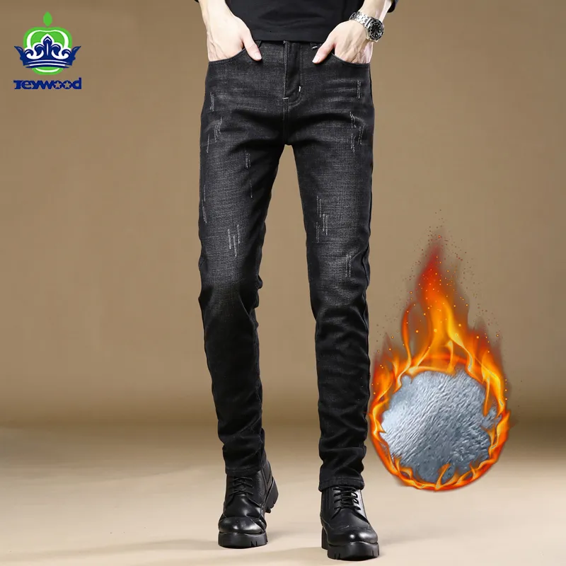 Men's Jeans Jeywood Brand Skinny Jeans Men's Winter Fleece Fluff Thick Warm Stretch Pencil Pants Fashion Youth Trousers Male 27-36 230308