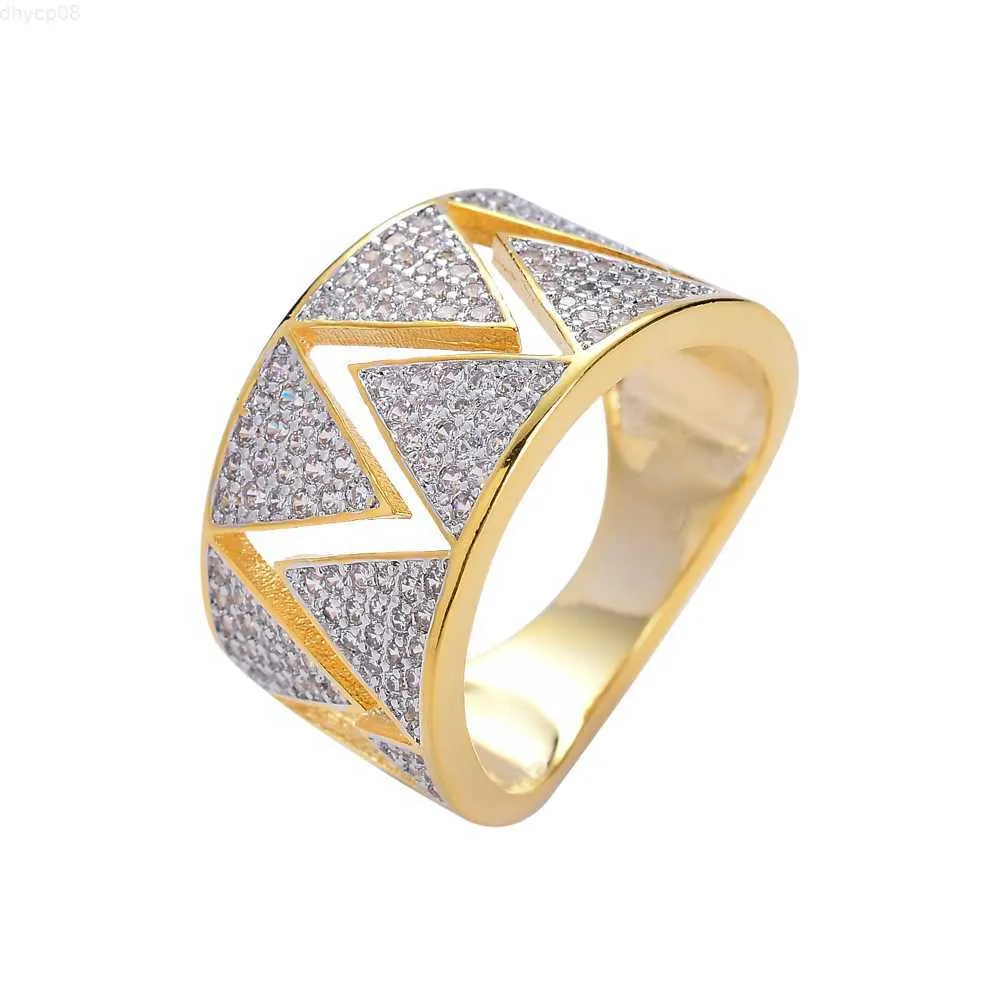 Designer smycken hiphop moissanit ringar triangulära geometriska diamantring guldpläterade mode hiphop mäns ring