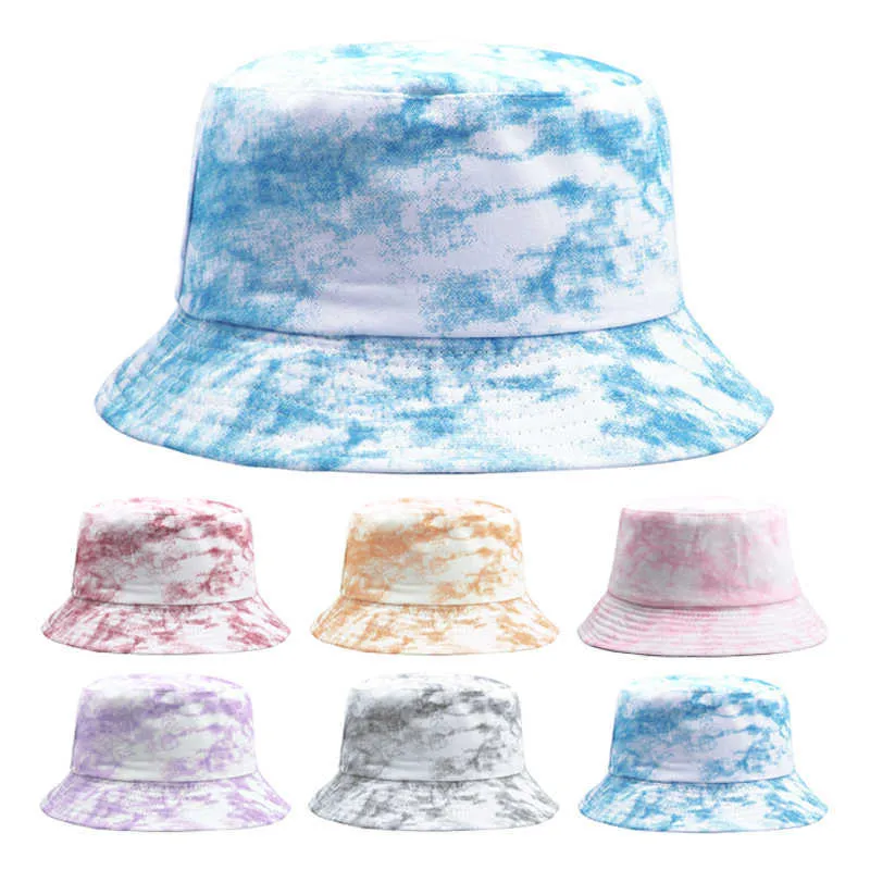 Chapéus de aba larga Chapéus esportivos Tiedye Snug Hats Bucket Chapé sutil Pastel Rainbow Cotton Hip Hop Chap