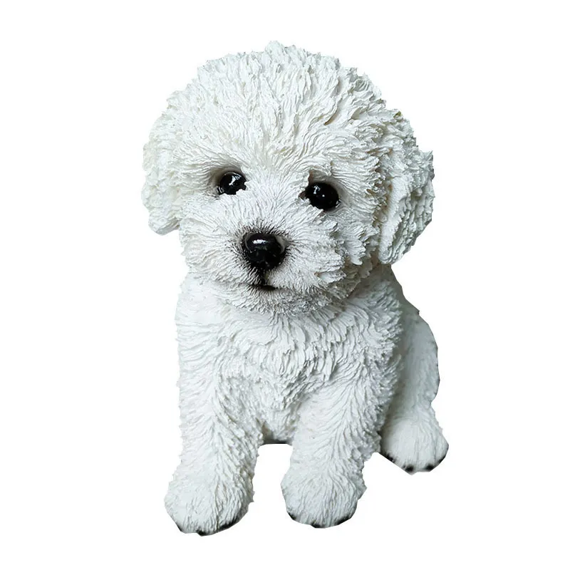 Decorative Objects Figurines Cute Bichon Frise Sculpture Decoration Simulation Puppy Pet Model Modern Teddy Dog Animal Figurine Resin Crafts Bedroom Decor 230307