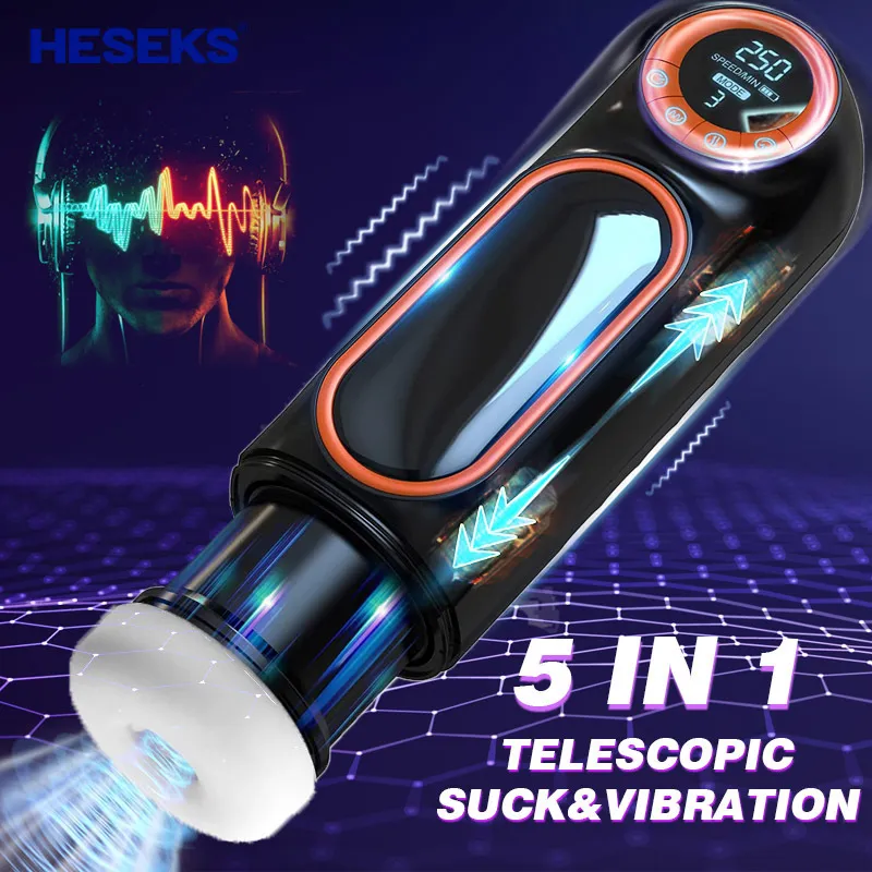 Masturbatoren HESEKS Automatischer männlicher Masturbator mit LED-Anzeige, 10 Stöße, 4 Saugen, 10 Vibrationen, Muschi-Vaginas, echter Blowjob, Sexspielzeug für Männer 230307