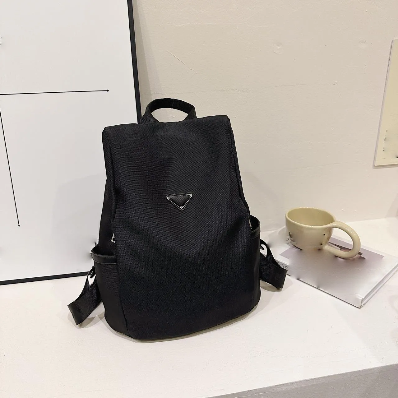 PRADE Designer Bags Backpack Laptop Bag Simple Bookbag Travel Workbackpack for Men Women Adjustable Shoulder Strap with Embroidered Letters 30x37x15cm