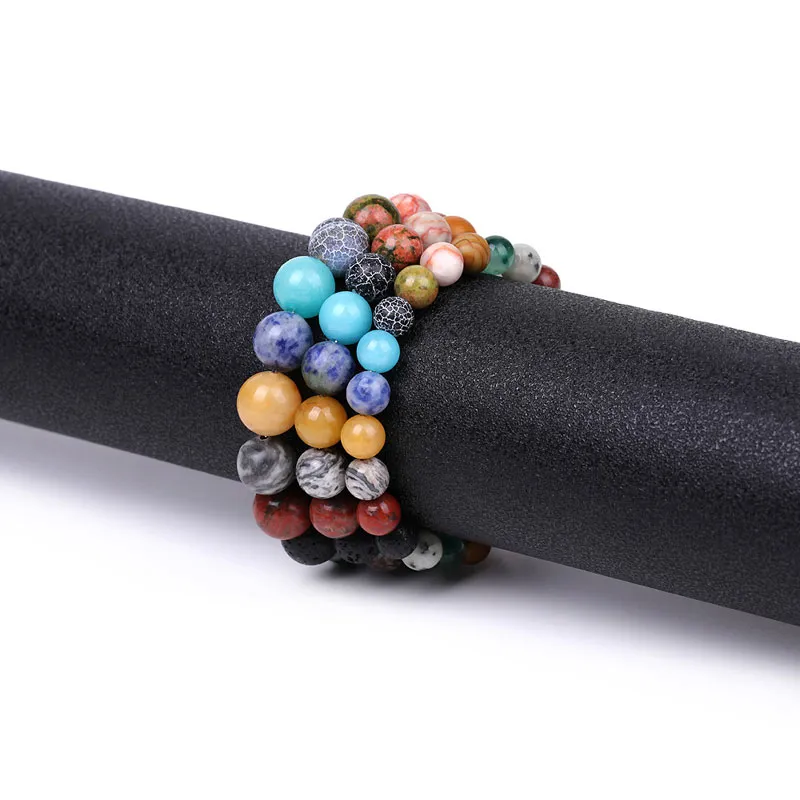 8mm 10mm 12mm Natural Stone Handmade Beaded Strands Charm Bracelets Elastic Jewelry For Women Men