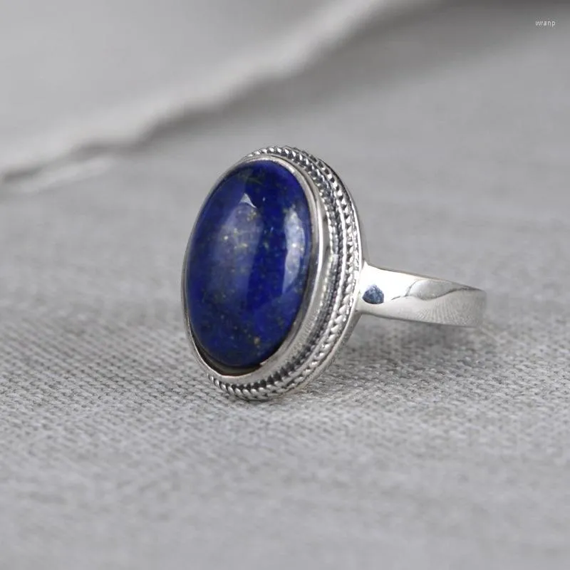 Cluster Rings FNJ 925 Silver Ring for Women Jewelry Original Pure S925 Sterling Natural Lapis Lazuli