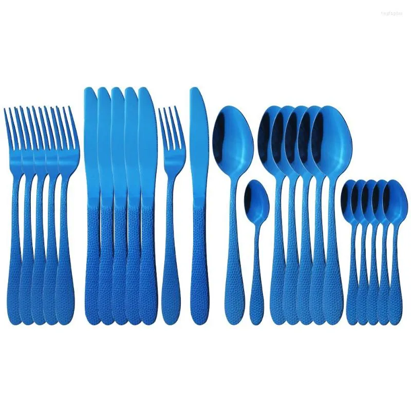 Servis uppsättningar av hög kvalitet 24 st blå bestick set rostfritt stål knivar gaffel kaffeskedar bordsartiklar kök parti silvervaror