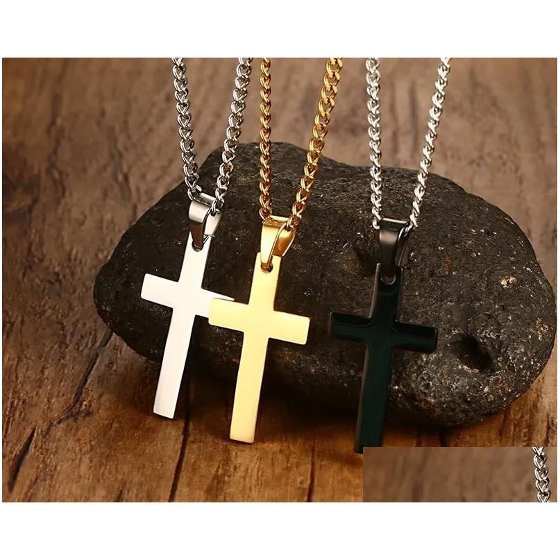 Pendant Necklaces Gold Sier Mens Cross Stainless Steel Cuban Link Chain Necklace 14K Chains Jewelry Gift Drop Delivery Pendan Dhgarden Dhd0C