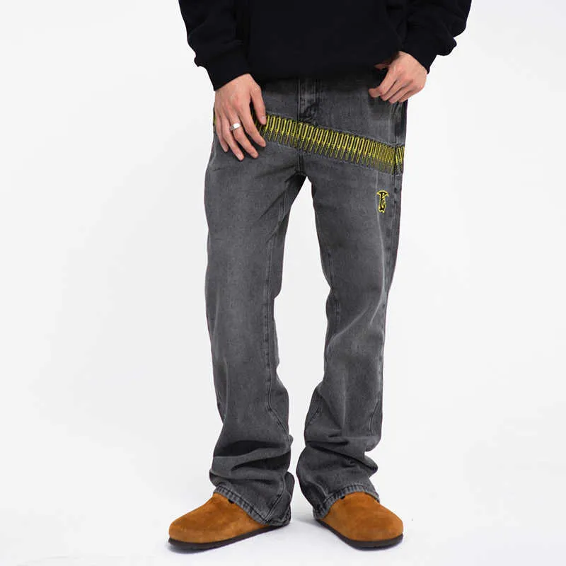 Pantalones vaqueros para hombre, pantalones vaqueros lavados con bordado de retazos de calle para hombres y mujeres, pantalones vaqueros holgados informales rectos de gran tamaño Z0301