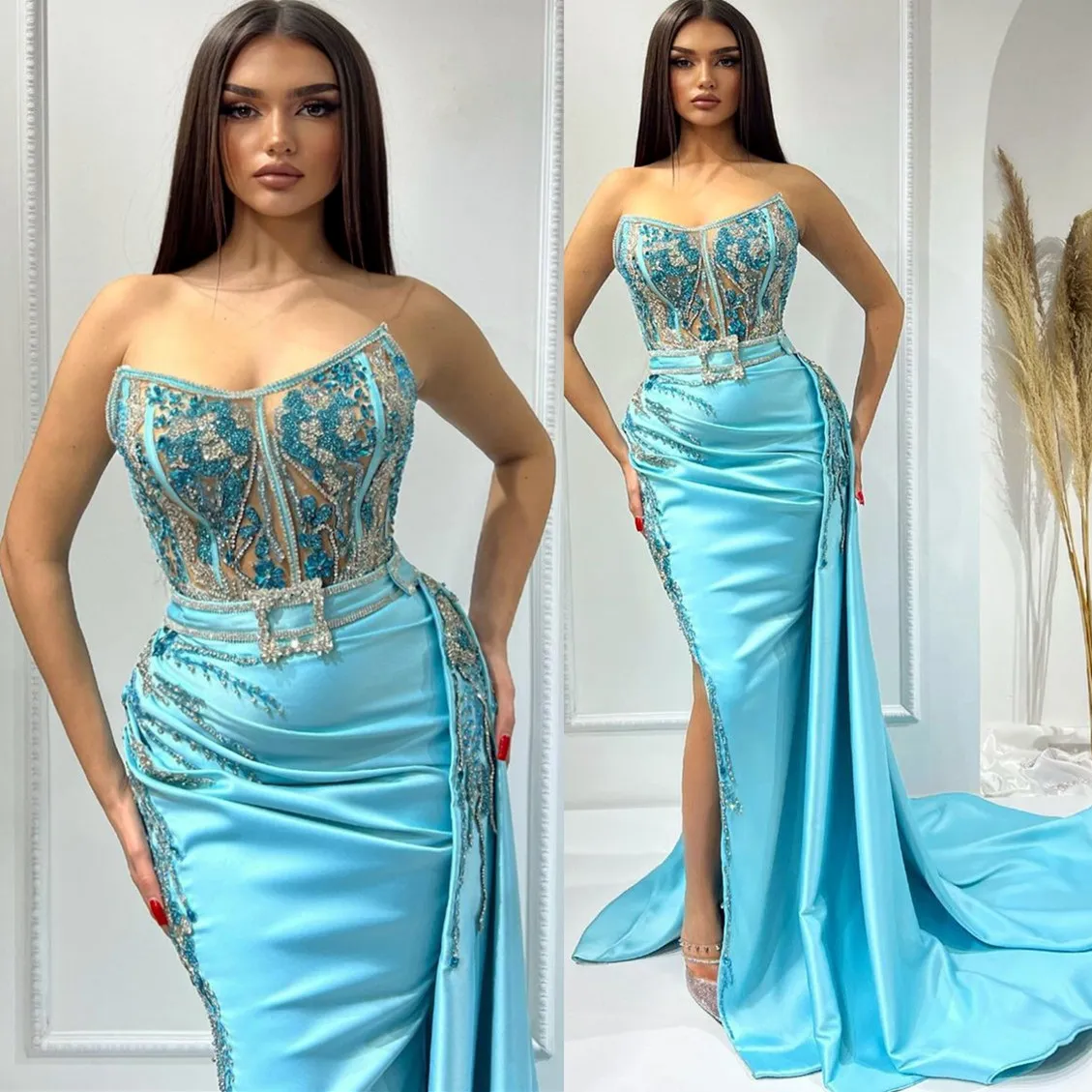 2023 Arabski Aso Ebi Ebi Mermaid Lace Sukienki balsame Kryształy Satynowe wieczór Formalne przyjęcie Drugie przyjęcie urodzin