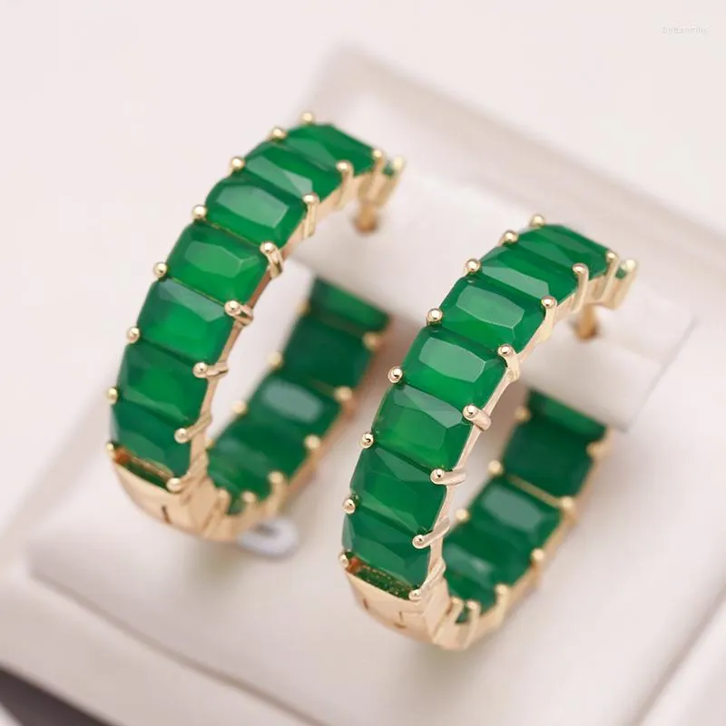 Dingle örhängen Kinel Emerald Square Cut Zircon Big Drop Women Natural With 585 Rose Gold Hoop Earring Fashion Jewelry 2023