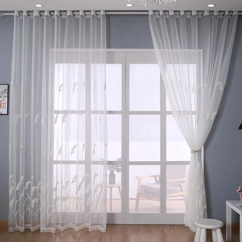 Rideau Tentures Américain Blanc Reed Brodé Pour Salon Salle À Manger Chambre Baie Vitrée Moderne Minimaliste Tulle Petite Broderie Fraîche