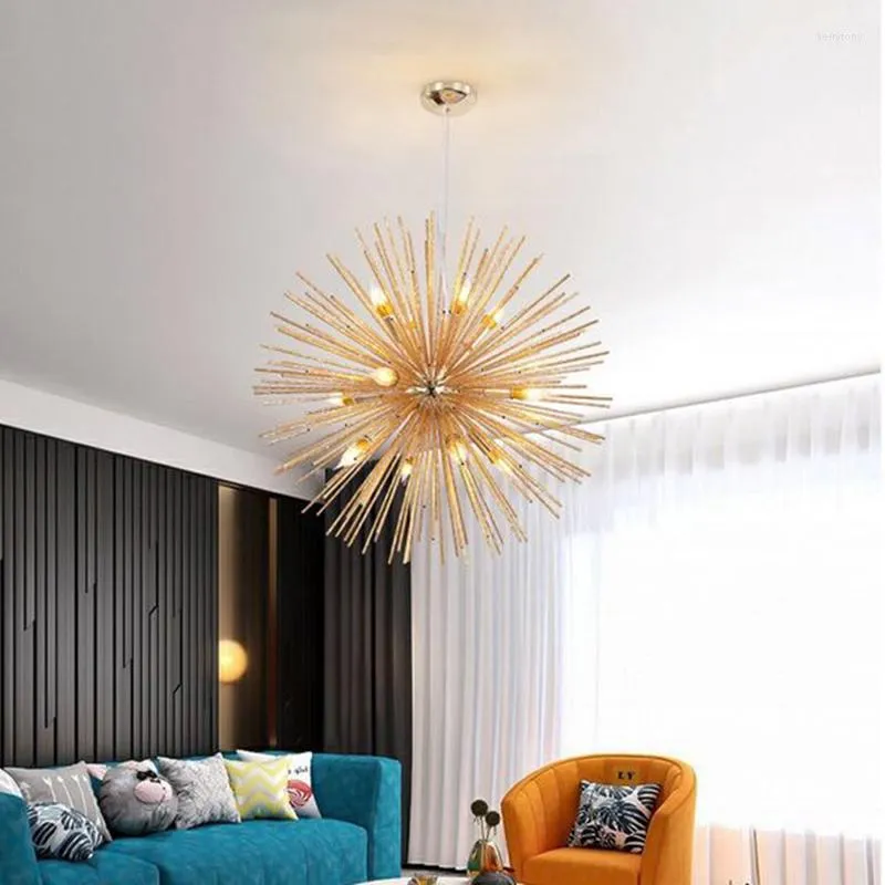 Lampadari Nordic Golden Dandelion Lampada a sospensione Modern Firework Sea Urchin Hanging Lights Soggiorno Sala da pranzo Camera da letto Home Decor Lusso