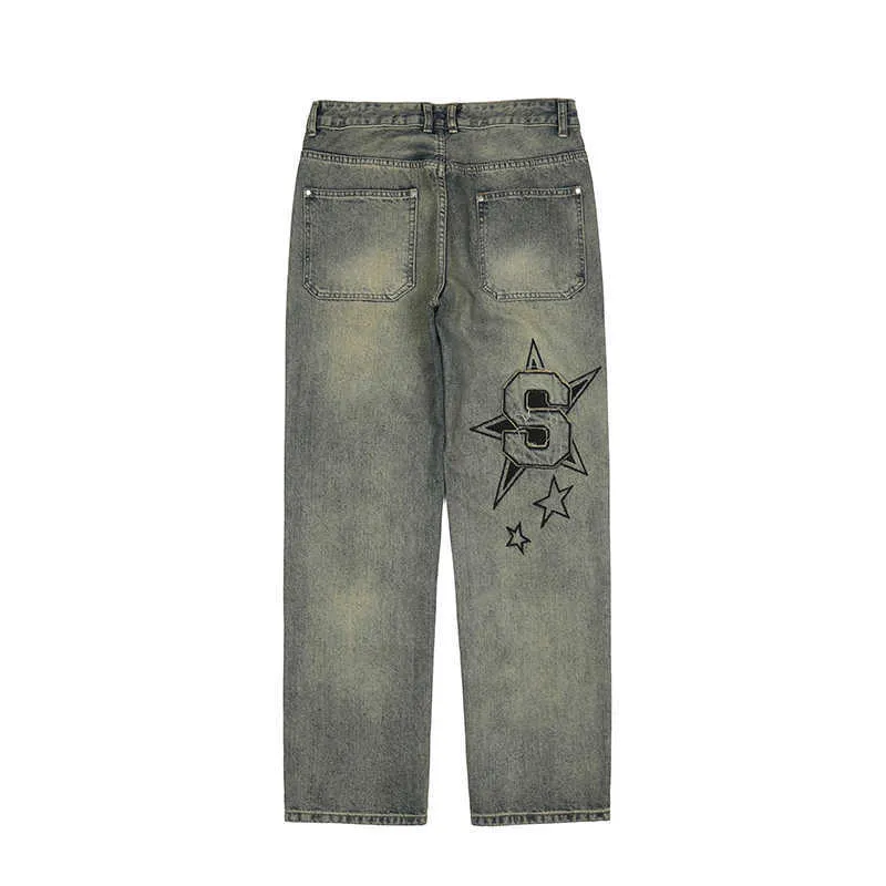 Herren Jeans High Street Brief Sterne Stickerei Zerrissene Retro  