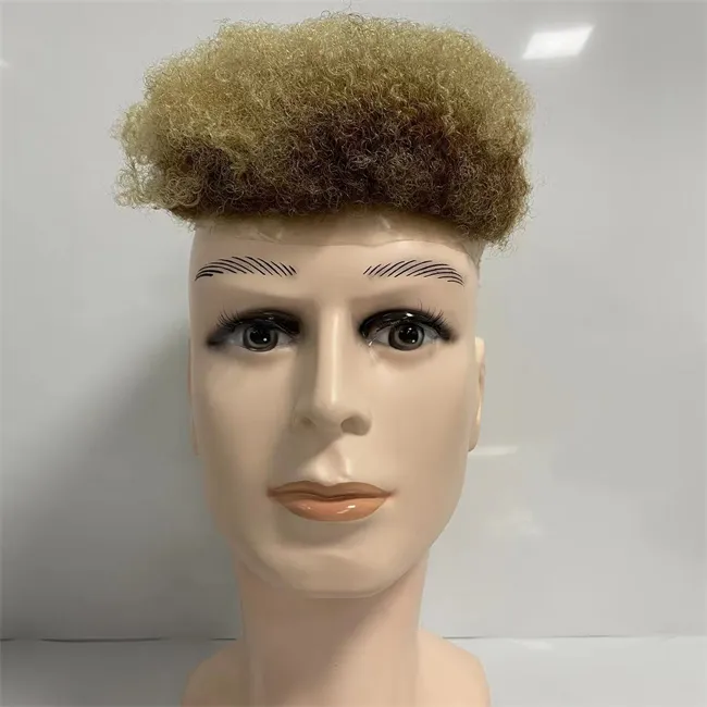 흑인 남성을위한 PU 유닛이있는 인디언 버진 휴먼 헤어 조각 T6/613# 4mm AFRO 8X10 AUS TOUPEE 레이스