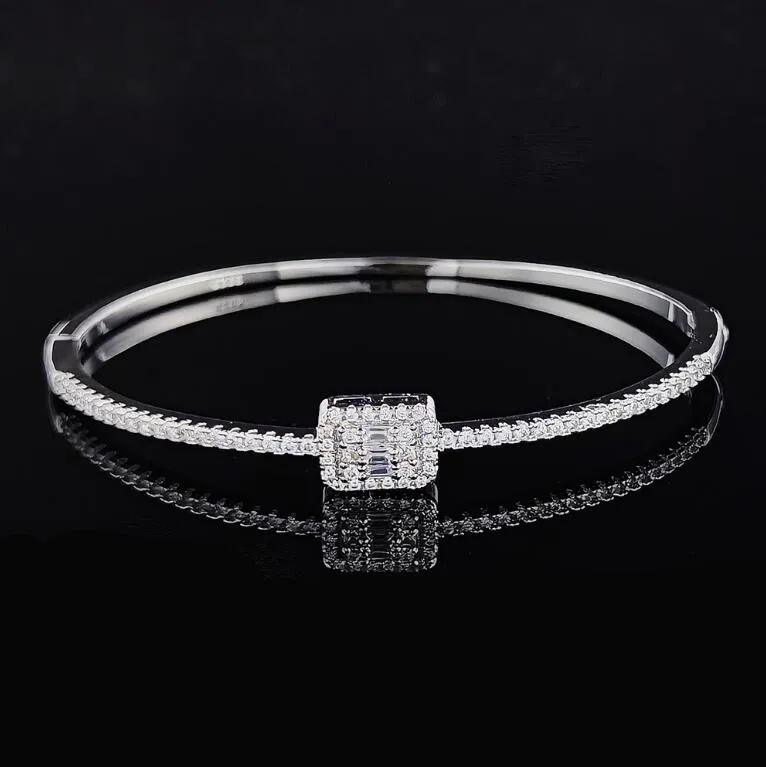 Ins Top Sell Square Bangle Luxury Jewelry 925 Sterling Silver Princess Cut White Topaz CZ Diamond Gemstones Party Women Wedding Bracelet For Lover Gift