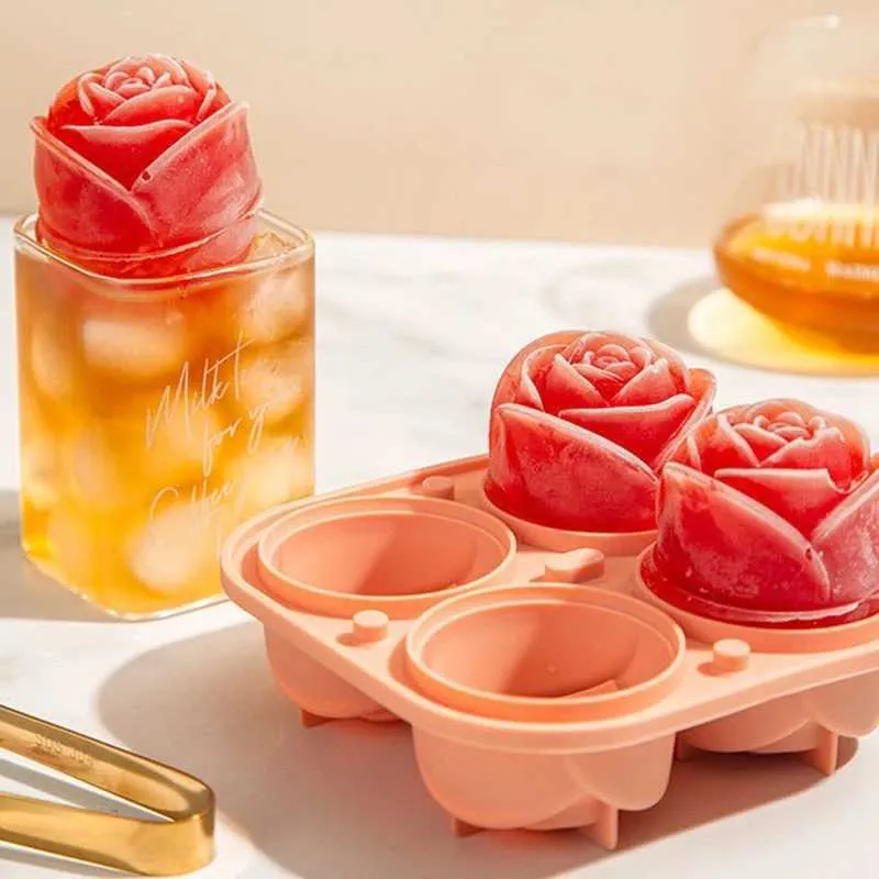 Glassverktyg 3D Rose Flower Ice Cube Maker Teddy Bear Ice Cube Mold Cake Mold Tray Ice Cream Diy Tool Whisky Wine Cocktail Mold Z0308