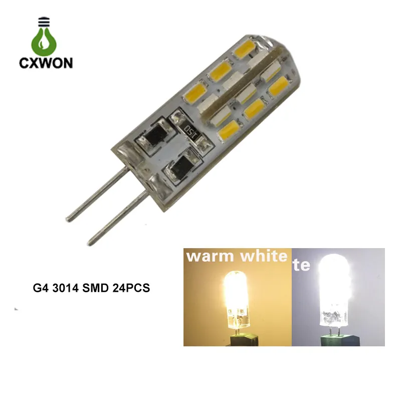 G4 LED BULB 1.5W 12V BI PINベースライトランプライトライト10W 20Wハロゲン電球に相当する温かい白い3000K LED 24 X 3014 SMD Non-Dimmmamable 360​​°Beam Angle