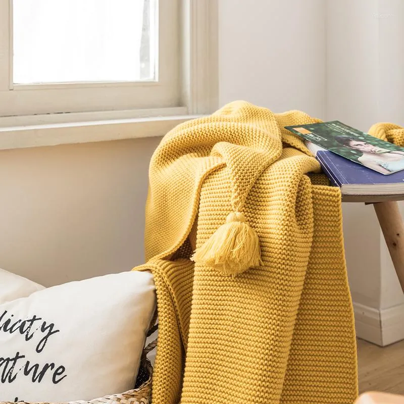 Yellow Soft PomPom Tassel Pompom Blanket For Sofa, Travel Yellow Soft PomPom Tassel Pompom Blanket For Sofa, Travel