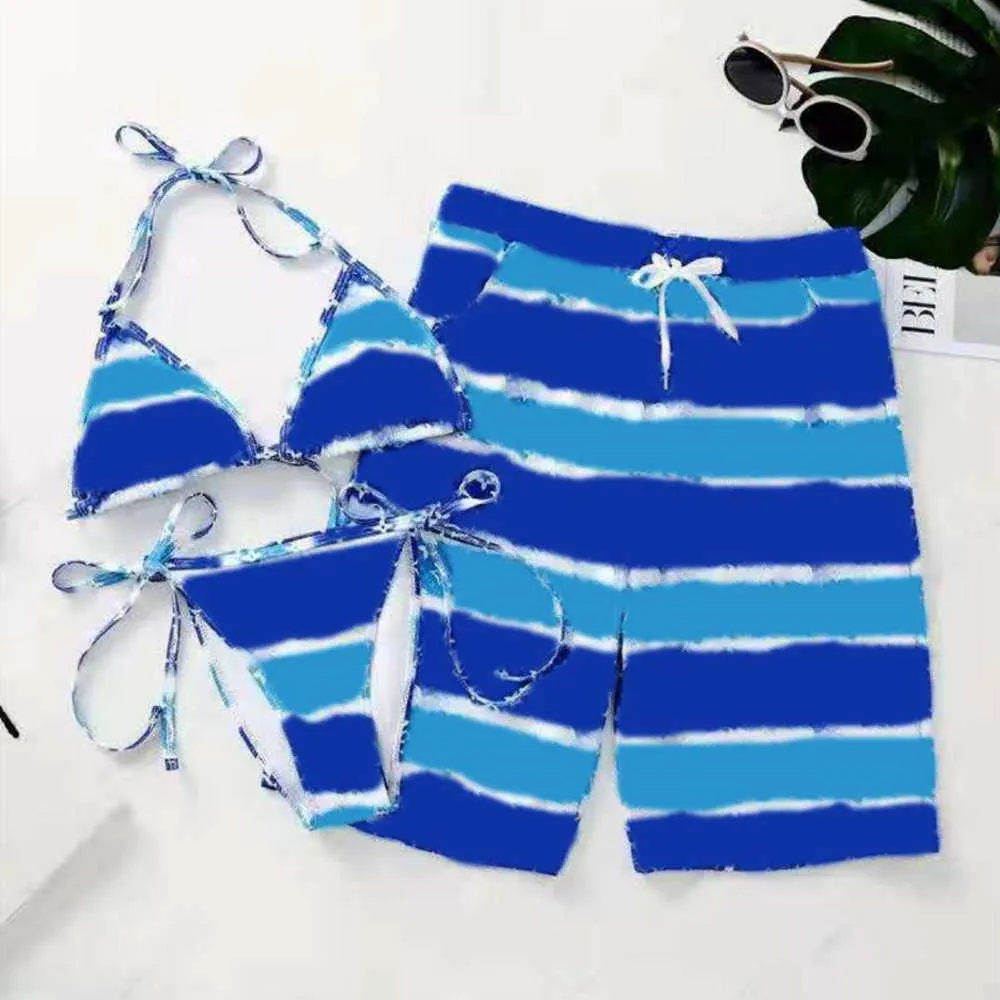 Swimsuit Swim Trunk Bikini Set Women Men Stripe Swimwear Short Fast Bathing Suits Motion current 23ess