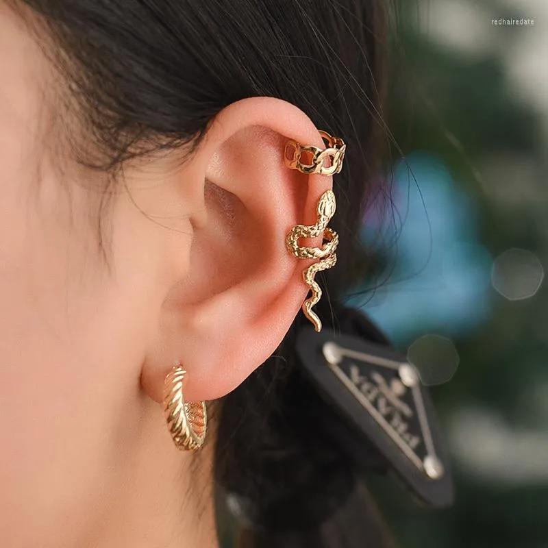 Backs Earrings 3PC Brass Snake Earing Clips Without Piercing Punk Non Pierced Clip Ear Cuffs For Women Men Black Fake Jewelry