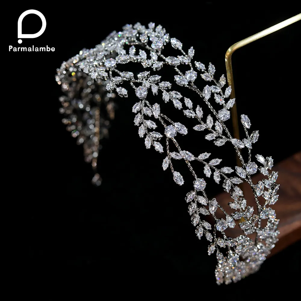 웨딩 헤어 보석 Parmalanbe 패션 CZ Crown Tiaras Crystal Headband Elegant Headwear Prom Accessories Bridal Crowns 230307
