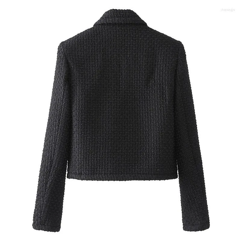 Vestes pour femmes Noir Élégant Mélange De Laine Manteaux Femmes Printemps Mince À Manches Longues Taille Haute Court Survêtement Casual Veste En Tweed À Boutonnage Unique