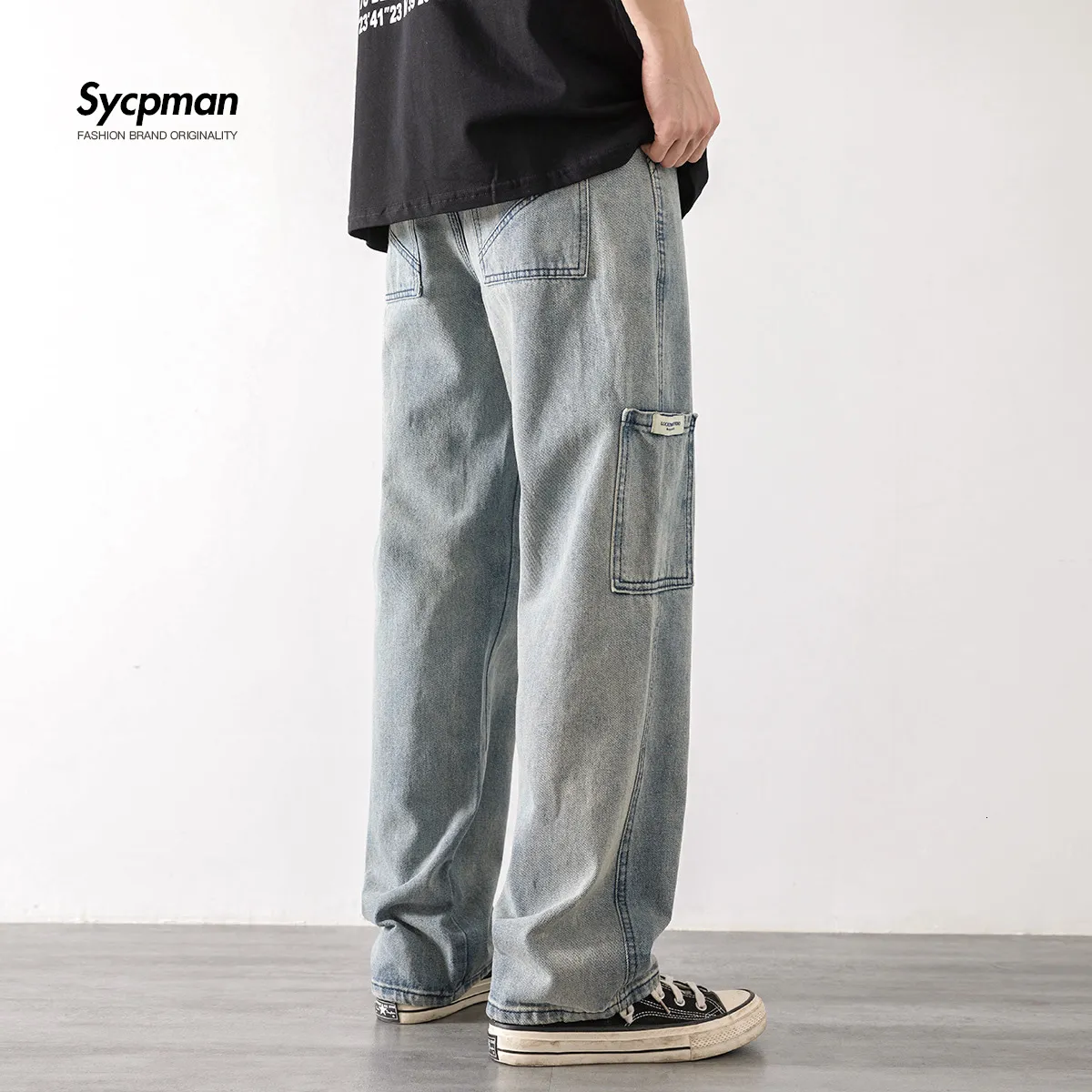 Jeans da uomo larghi stile street pantaloni cargo dritti jeans da uomo marchio di moda tuta a gamba larga tendenza retrò per il tempo libero gioventù denim largo 230308