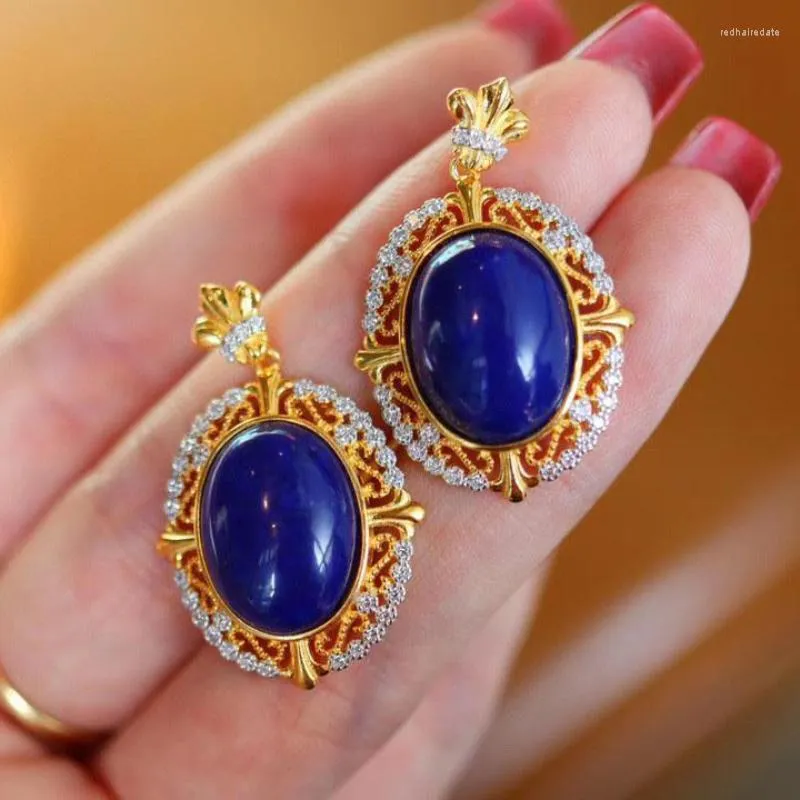 Dange oorbellen ontwerper originele zilveren ingelegde retro lapis lazuli voor dames court stijl elegant licht luxe bruiloft sieraden cadeau