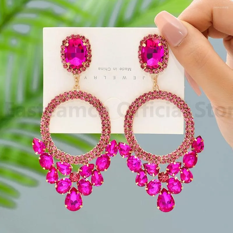 Dangle Earrings Fashion Rose Red Chandelier Large Earring Trend Luxury Design Sparkly Crystal Female Drop Party Pendant Jewelry