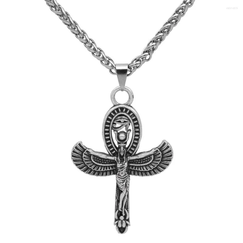 Kedjor Winged Goddess Halsband Ancient Egypt Jewelry Horus Ankh Pendant Mens Accessory