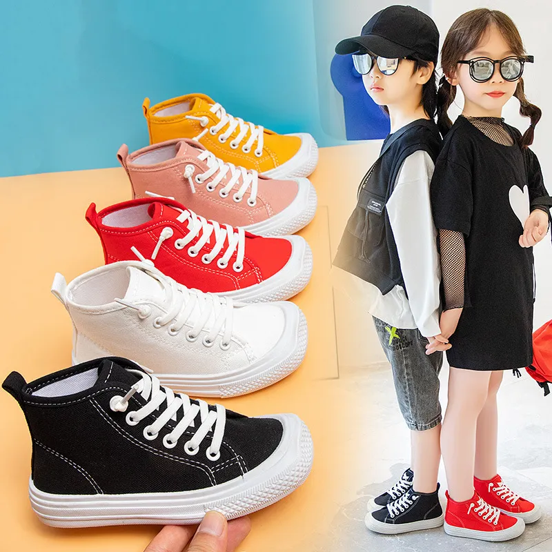 Baskets garçons filles solide rouge haut blanc toile chaussures été mode enfants respirant Simple enfants décontracté course 230308