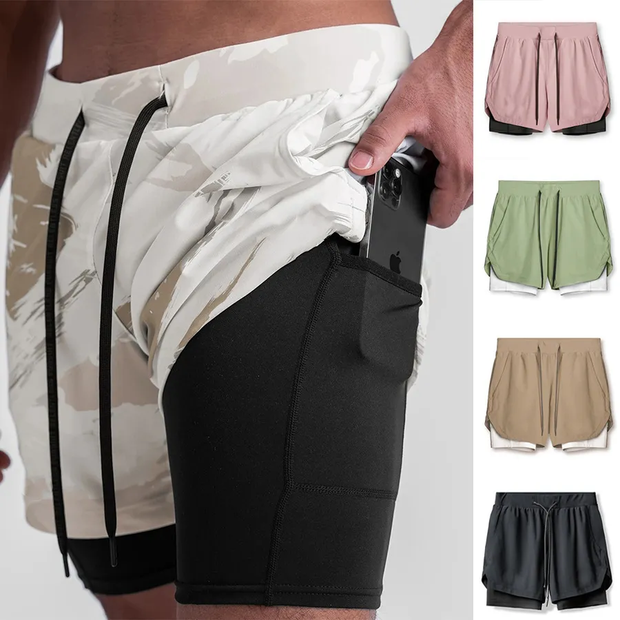 Shorts pour hommes 2 en 1 shorts de sport pour hommes Shorts de course d'été jogging fitness Gymnases à séchage rapide Pantalons de survêtement 230307