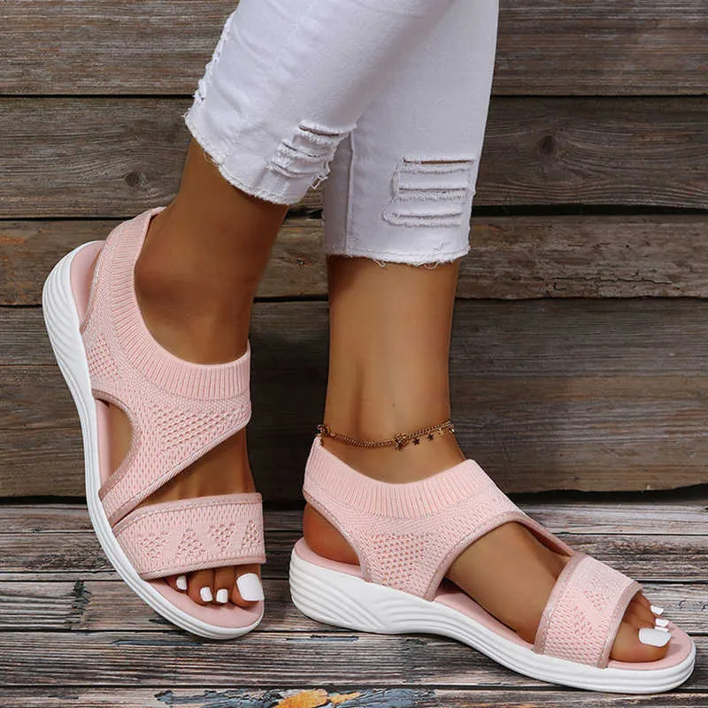 Sandalen Sandalen 2022 Sommer Frauen Schuh Peep Toe Atmungsaktive Mesh Schuhe Casual Sandalen Damen Einfarbig Keil Schuhe Sexy Plus größe Schuhe Z0306